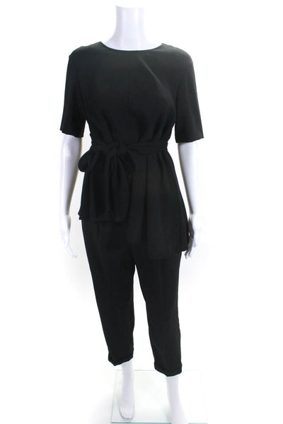 Zara Woman Womens Short Sleeved Tied Back Blouse Dress Pants Set Black Size M