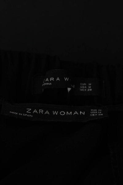 Zara Woman Womens Short Sleeved Tied Back Blouse Dress Pants Set Black Size M