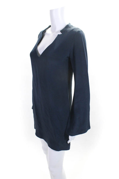 Elizabeth and James Womens Silk Long Sleeves Shirt Dress Navy Blue Size 2