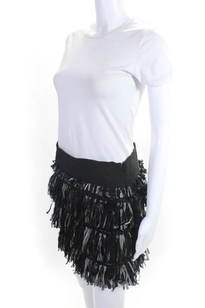 Milly Of New York Womens Shredded Fringe Mini Skirt Black White Size 2