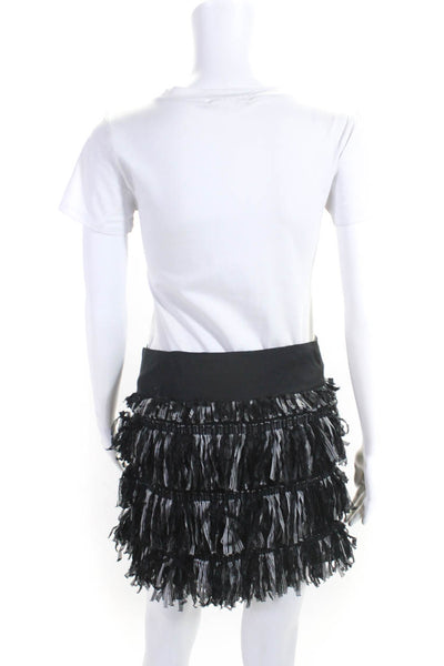 Milly Of New York Womens Shredded Fringe Mini Skirt Black White Size 2