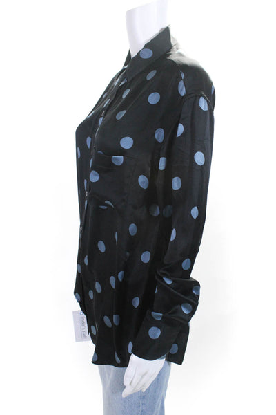 Equipment Femme Womens Polka Dot Button Down Blouse Black Blue Size Small
