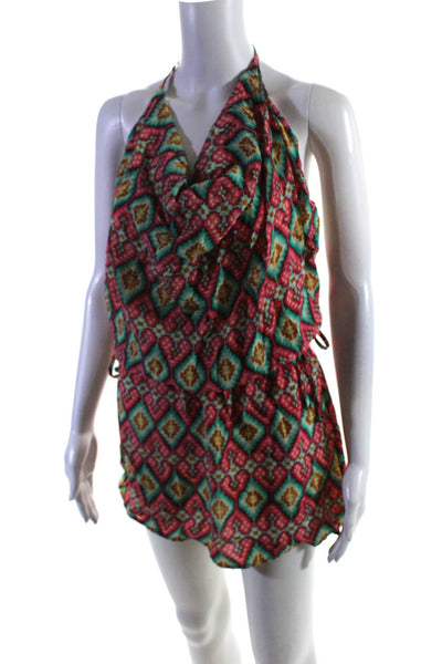 Despi Womens Silk Geometric Print Halter Neck Mini Dress Multi Colored Size Smal
