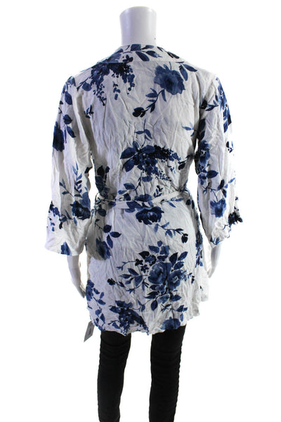 Yumi Kim Womens Floral Print Button Down Shirt Set White Blue Size Small