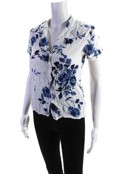 Yumi Kim Womens Floral Print Button Down Shirt Set White Blue Size Small
