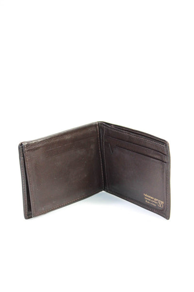 Valentino Garavani Grained Leather Vertical Bifold Card Wallet Dark Brown 9in