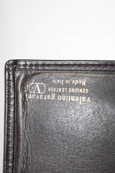Valentino Garavani Grained Leather Vertical Bifold Card Wallet Dark Brown 9in