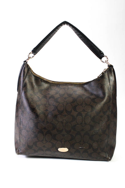 Coach Pebbled Leather C Monogram Top Zip Large Top Handle Handbag Brown Black