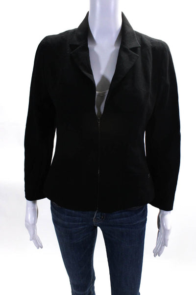 Chanel Womens Notched Lapel Long Sleeve Front Zip Short Jacket Black Size S