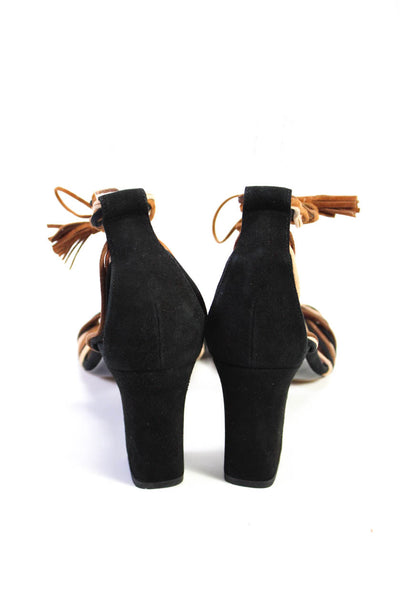 Tabitha Simmons Women's Open Toe Block Heels Tassel Sandals Black Size 10
