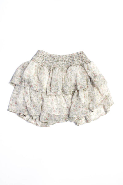 Muche Et Muchette Girls Smocked Waist Floral Print Ruffle Skirt Beige Size O/S