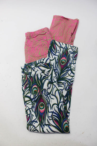 Lilly Pulitzer Girls Zipper Fly Printed Straight Leg Pants White Pink 14 Lot 2