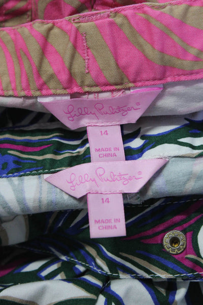 Lilly Pulitzer Girls Zipper Fly Printed Straight Leg Pants White Pink 14 Lot 2