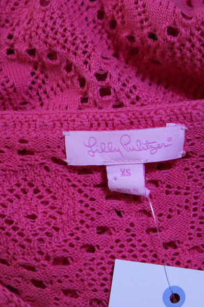 Lilly Pulitzer Womens Long Sleeve Open Knit V Neck Top Pink Cotton Size XS