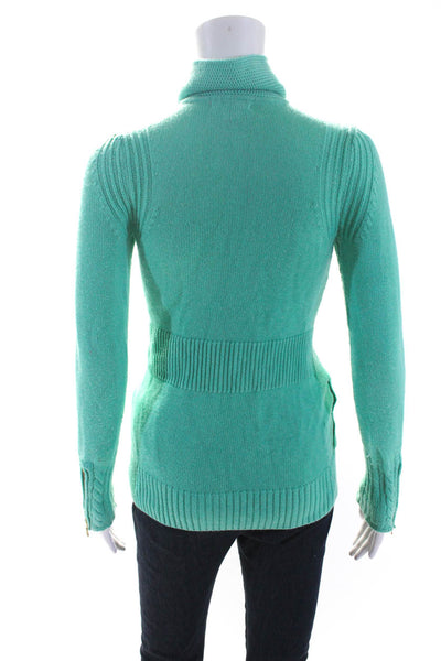 Lilly Pulitzer Womens Front Zip Collared Knit Sweater Teal Size Extra Small