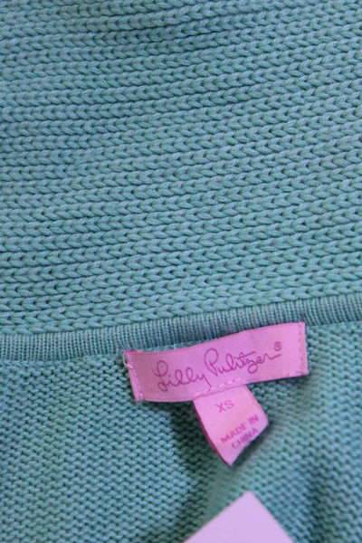 Lilly Pulitzer Womens Front Zip Collared Knit Sweater Teal Size Extra Small