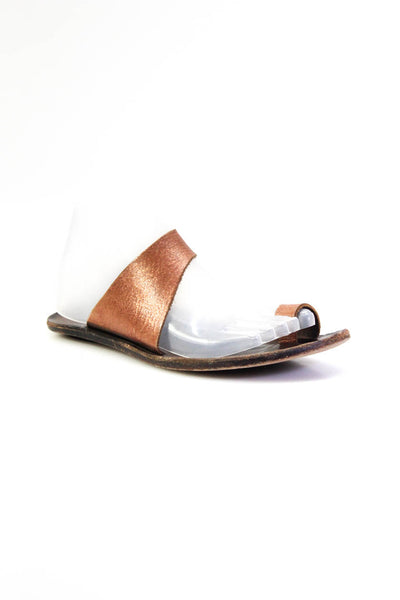 Cydwoq Womens Double Strap Metallic Slide Sandals Brown Leather Size 37