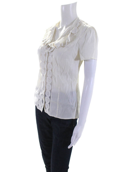 Catherine Malandrino Womens Crochet Detail Button Down Shirt White Size 6