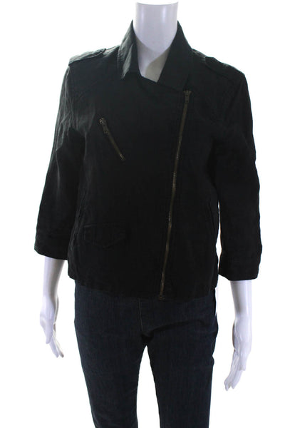 Sanctuary Womens Linen Full Zipper Wrap Jacket Black Size Medium