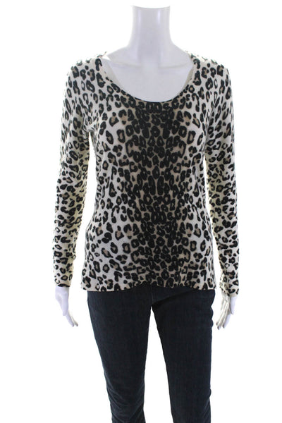 Magaschoni Womens Cashmere Animal Print Sweater White Black Size Medium