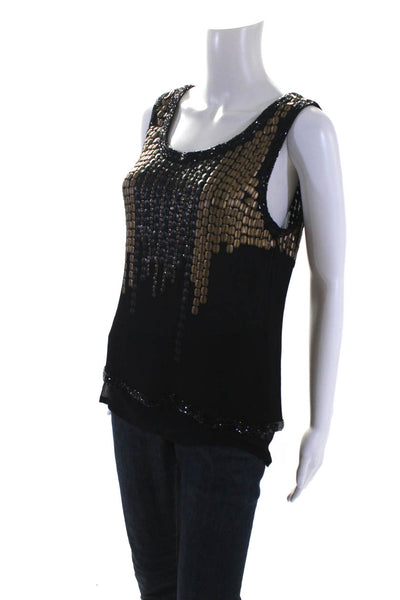 Yoana Baraschi Womens Beaded Layered Pullover Tank Top Black Gold Size 6