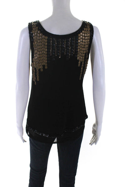 Yoana Baraschi Womens Beaded Layered Pullover Tank Top Black Gold Size 6