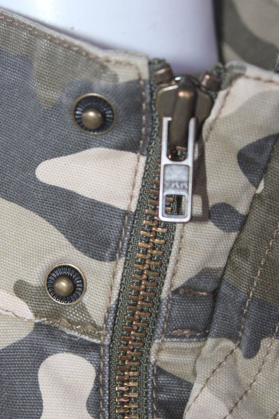 Joes Womens Camouflage Print Full Zipper Cargo Jacket Green Beige Size Small