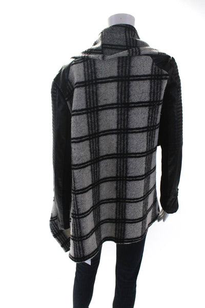 Bardot Womens Faux Leather Plaid Asymmetrical Jacket Gray Black Wool Size 10