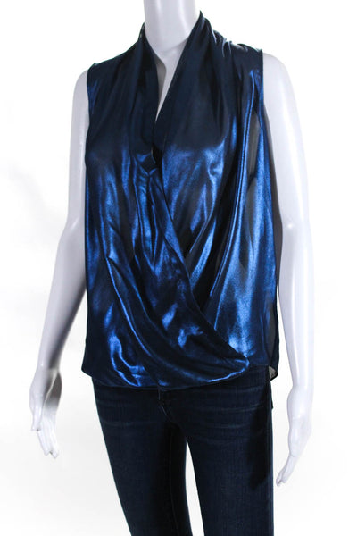 Parker Women's V-Neck Sleeveless Wrap Front Blouse Blue Size M