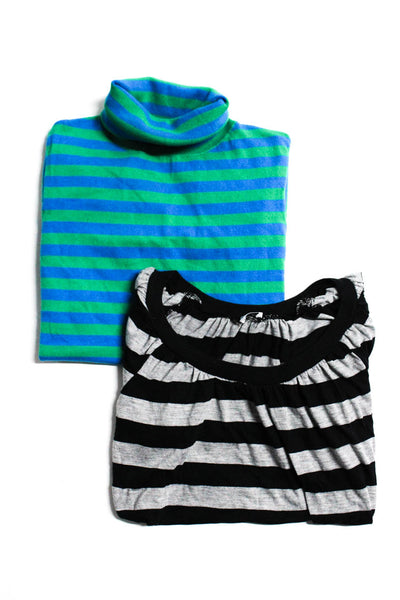 Theory Splendid Womens Short Sleeve Striped Turtleneck Top Green Size S XS Lot 2
