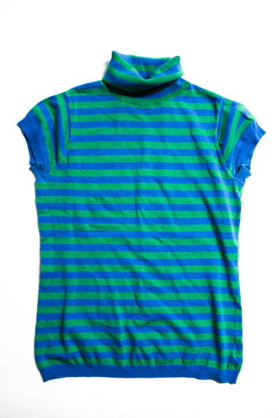 Theory Splendid Womens Short Sleeve Striped Turtleneck Top Green Size S XS Lot 2