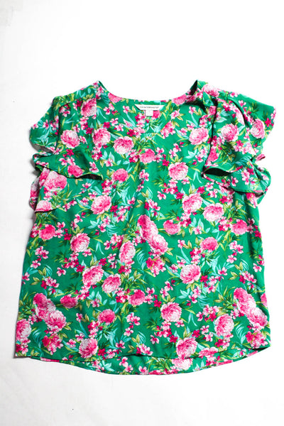 Counterparts Women's V-Neck Ruffle Short Sleeves Floral Blouse Size M Lot 2