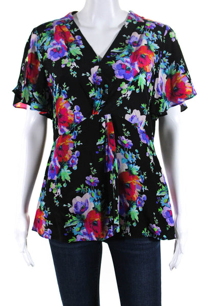 Nanette Lepore Women's V-Neck Short Sleeves Floral Silk Blouse Size 12