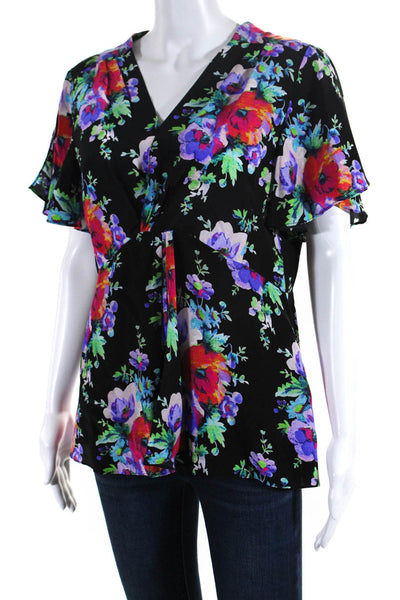 Nanette Lepore Women's V-Neck Short Sleeves Floral Silk Blouse Size 12