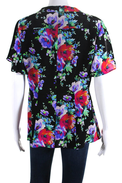 Nanette Lepore Women's V-Neck Short Sleeves Floral Silk Blouse Size 12