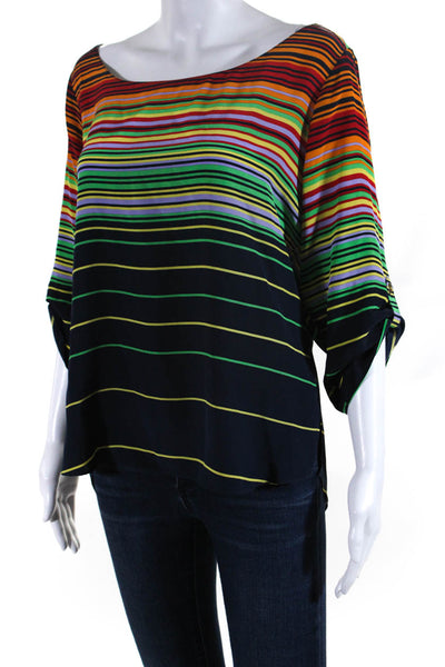 Amanda Uprichard Women's Round Neck 3/4 Sleeves Multicolor Stripe Blouse Size M