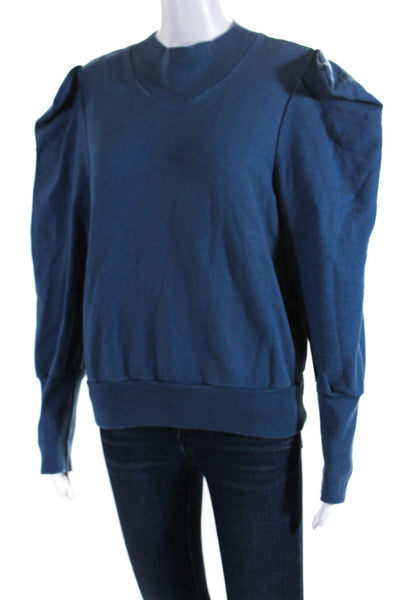 AG Adriano Goldschmied Womens Asymmetrical Puff Sleeve Sweatshirt Blue Size M