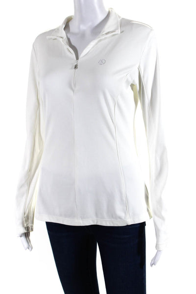 Bogner Womens Darted Collared Half Zipped Long Sleeve Athletic Top White Size M