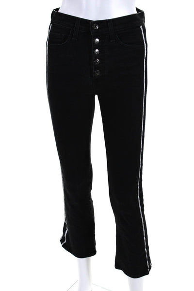 Veronica Beard Womens Cotton Stripe Buttoned Straight Leg Jeans Black Size EUR25