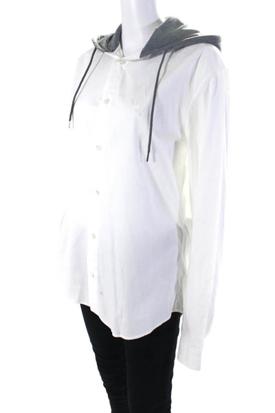 McQ Womens Long Sleeves Hooded Button Down Shirt White Grey Size Small