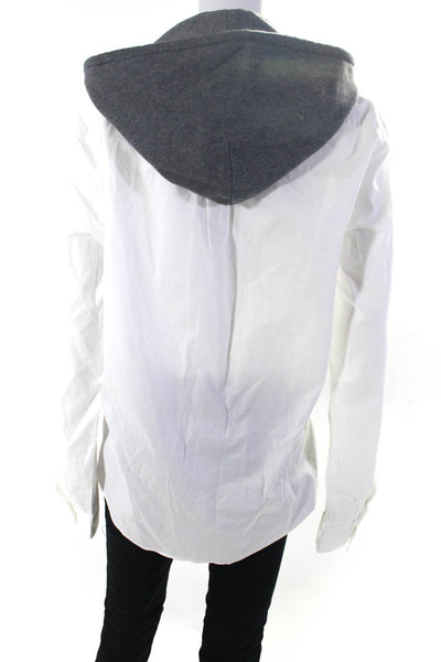 McQ Womens Long Sleeves Hooded Button Down Shirt White Grey Size Small
