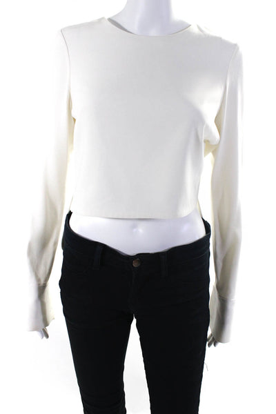 Intermix Womens Cropped Asymmetrical Long Sleeves Blouse White Size Small