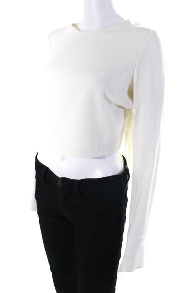 Intermix Womens Cropped Asymmetrical Long Sleeves Blouse White Size Small