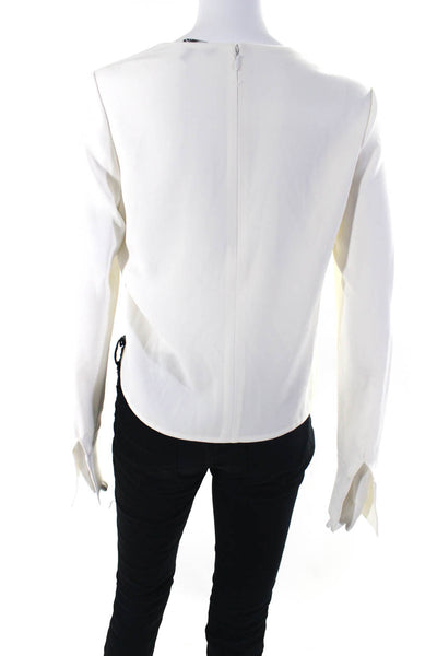 Intermix Womens Cropped Asymmetrical Long Sleeves Blouse White Size Small