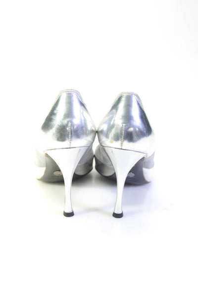 Dolce and Gabbana Womens Leather Pointed Toe Pumps Silver Size 39.5 9.5