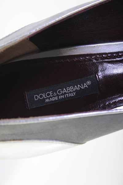 Dolce and Gabbana Womens Leather Pointed Toe Pumps Silver Size 39.5 9.5