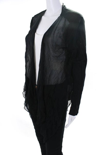 Elie Tahari Womens Sheer Open Front Long Sleeve Draped Cardigan Black Size L