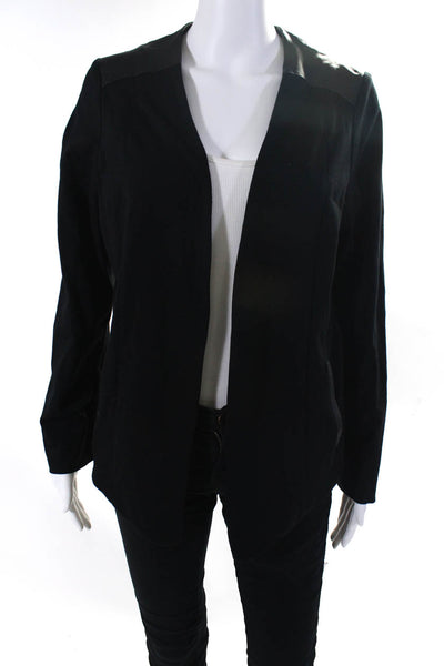Eileen Fisher Womens Darted Patchwork Long Sleeve Open Front Blazer Black Size L
