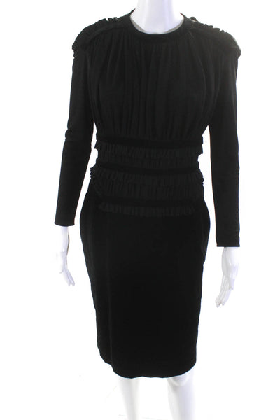 Altuzarra Women's Long Sleeve Gathered Velvet Pencil Dress Black Size 40