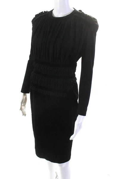 Altuzarra Women's Long Sleeve Gathered Velvet Pencil Dress Black Size 40